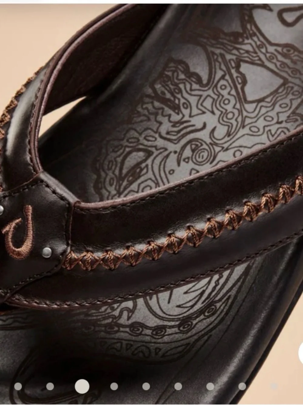 OluKai Men's Dark Brown Leather Flip-Flops with Contrast Stitching size 12 - Picture 7 of 8